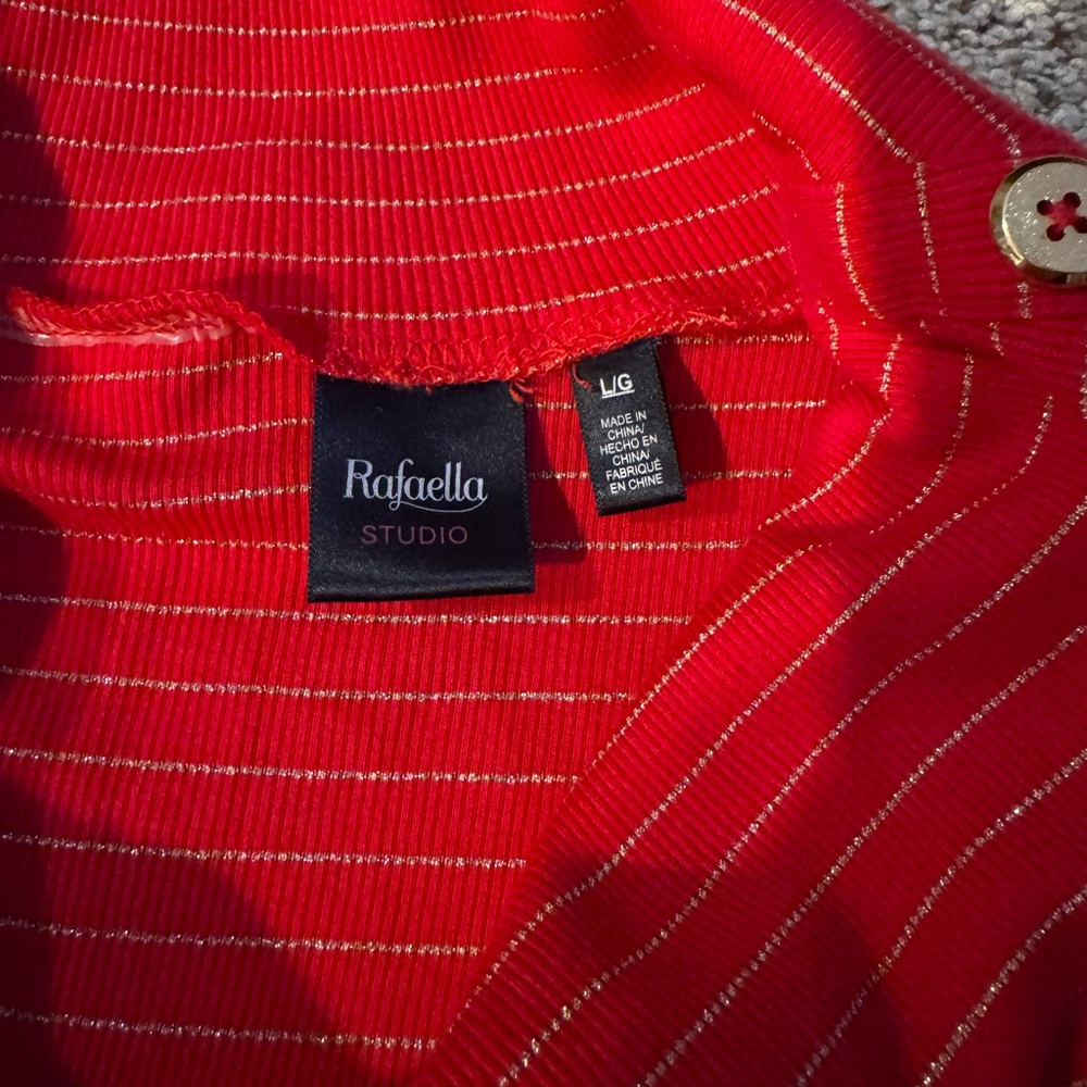 Red Striped Button-Shoulder SweaterSize Large - Picture 3 of 6